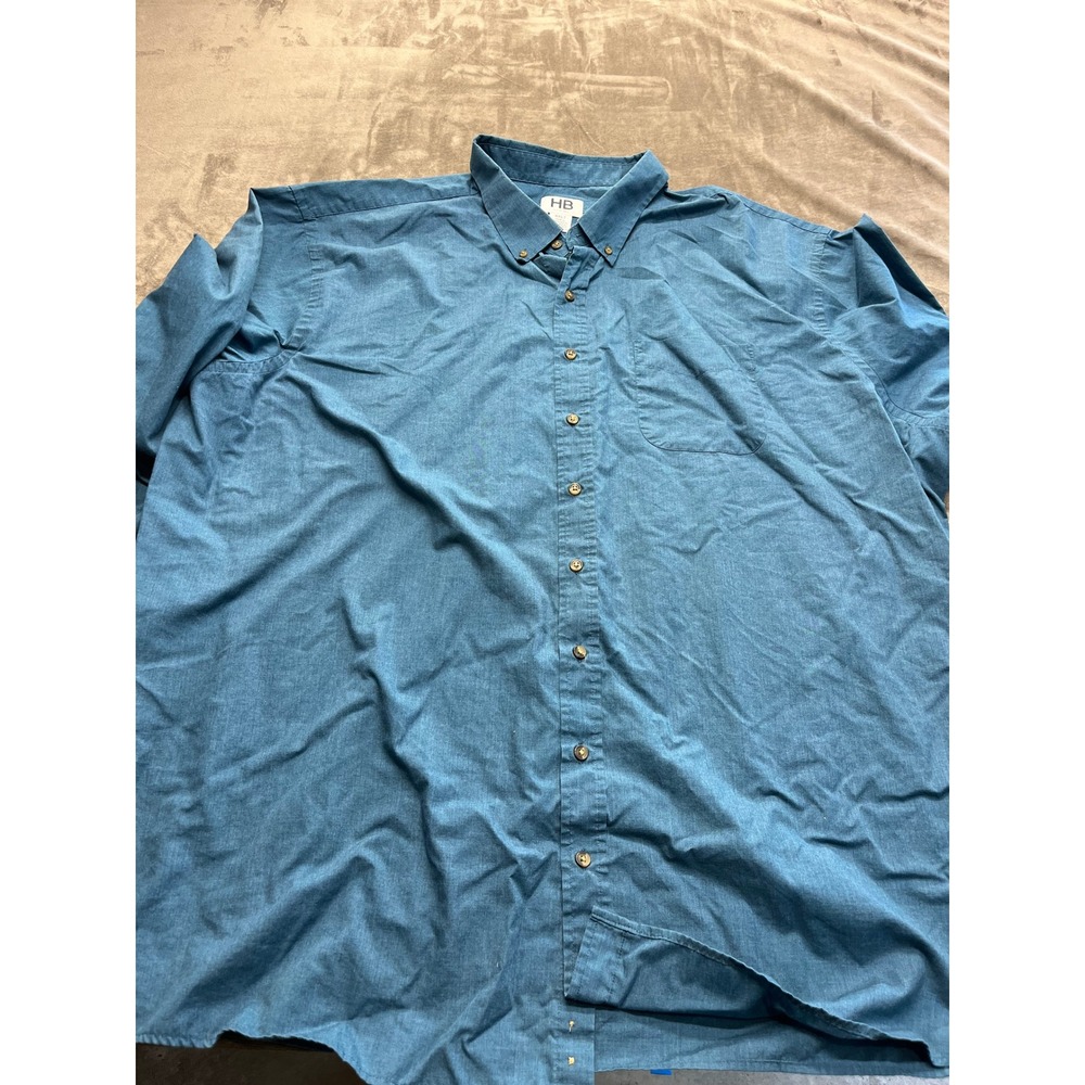 Harbor Bay‎ Fit by DXL Mens 4XLT Blue Long Sleeve Button Down Shirt 5345